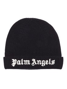 PALM ANGELS KIDS LOGO KNIT BEANIE BLACK OFF WHITE