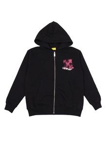 OFF WHITE KIDS ARROW SPRAY HOODIE ZIP UP BLACK - FUCHSI