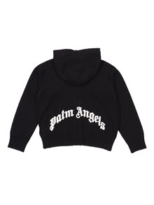 PALM ANGELS KIDS CURVEDLOGO HOODIE KNIT ZIPPED BLACK - OF
