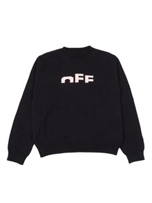 OFF WHITE KIDS TYPE LOGO KNIT CREW BLACK - SOFT PINK