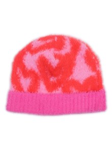 PALM ANGELS KIDS PA SPRAY HEARTS KNIT BEANIE ROSE PINK -