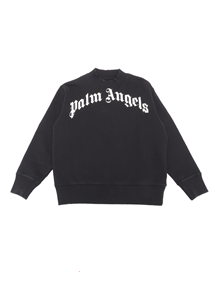 PALM ANGELS KIDS CLASSIC CURVED LOGO CREWNECK BLACK OFF W