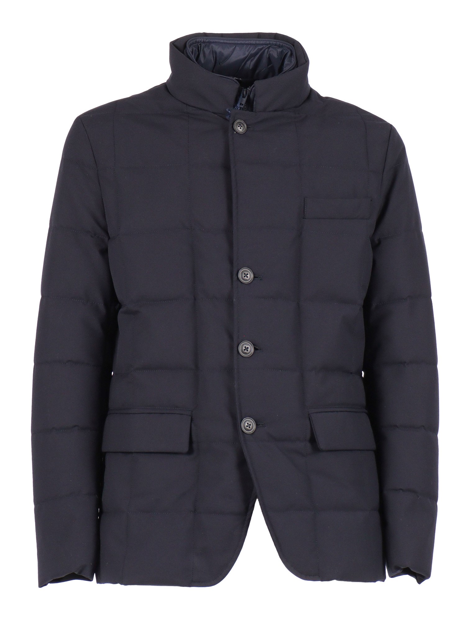 Fay Structured Double-breasted Down Jacket With Smooth Finish In Blue
