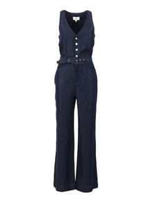 7 FOR ALL MANKIND Dark Blue WIDE LEG TAILORED JUMPSUIT Dark Rinse with Self Belt