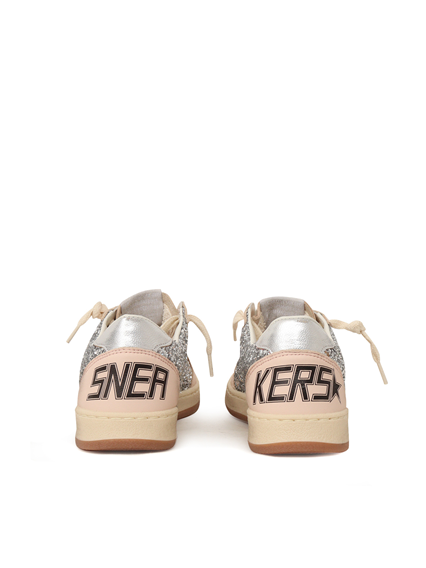 Golden Goose SNEAKERS BALLSTAR GLITTER UPPER NAPPA TOE STAR AND SPUR LAMINATED HEEL SILVER/LIGHT PINK
