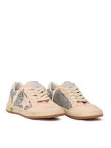 Golden Goose SNEAKERS BALLSTAR GLITTER UPPER NAPPA TOE STAR AND SPUR LAMINATED HEEL SILVER/LIGHT PINK