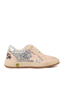 Golden Goose SNEAKERS BALLSTAR GLITTER UPPER NAPPA TOE STAR AND SPUR LAMINATED HEEL SILVER/LIGHT PINK