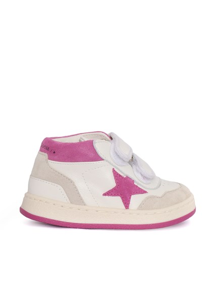 Golden Goose SNEAKERS JUNE BASKET NAPPA UPPER SUEDE TOE STAR HEEL AND SPUR WHITE/PINK/GRAY