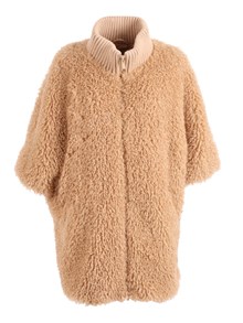 Diego M LONG CURLY-EFFECT CAPE WITH HIGH COLLAR AND FULL LINING