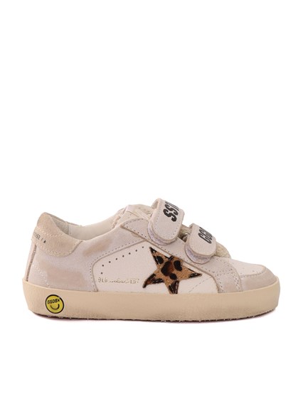 Golden Goose SNEAKERS OLD SCHOOL NAPPA AND LEATHER UPPER HORSY STAR SUEDE HEEL WHITE/BEIGE/BROWN AND BLACK LEO