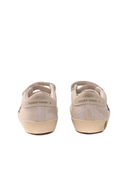 Golden Goose SNEAKERS OLD SCHOOL NAPPA AND LEATHER UPPER HORSY STAR SUEDE HEEL WHITE/BEIGE/BROWN AND BLACK LEO