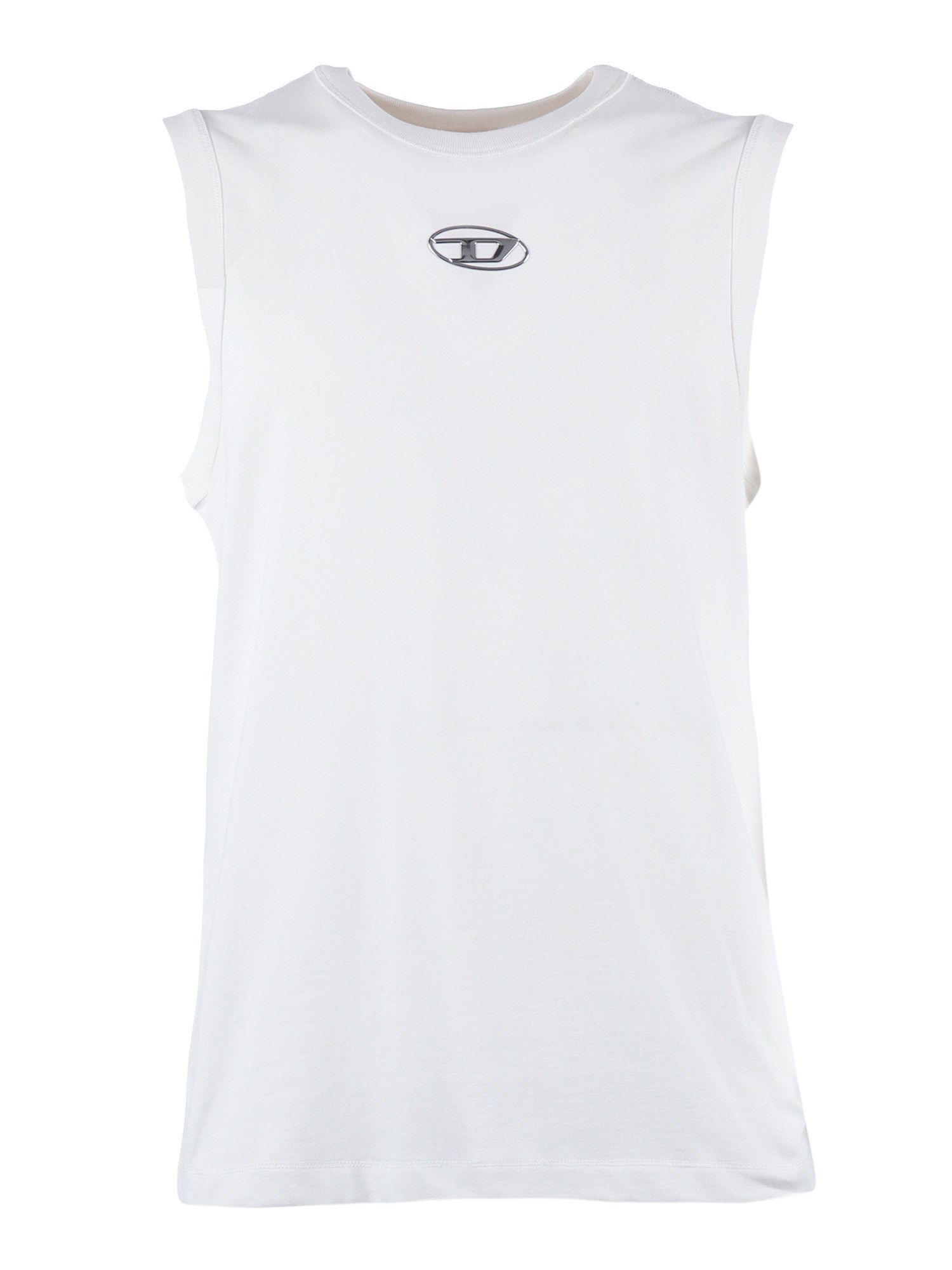 Diesel T-bisco-iod White Sleeveless Top With Logo Detail On The Front In Cotton Man