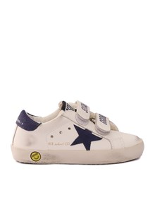 Golden Goose SNEAKERS OLD SCHOOL LEATHER UPPER SUEDE STAR AND HEEL WHITE/BLUE DEPTHS