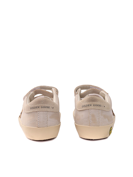 Golden Goose SNEAKERS OLD SCHOOL NAPPA AND LEATHER UPPER HORSY STAR SUEDE HEEL WHITE/BEIGE/BROWN AND BLACK LEO