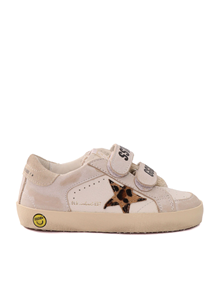 Golden Goose SNEAKERS OLD SCHOOL NAPPA AND LEATHER UPPER HORSY STAR SUEDE HEEL WHITE/BEIGE/BROWN AND BLACK LEO