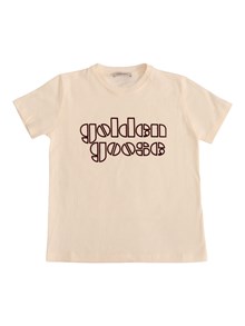 Golden Goose JOURNEY BOY'S T-SHIRT COTTON JERSEY  FLOCKED LOGO PRINT