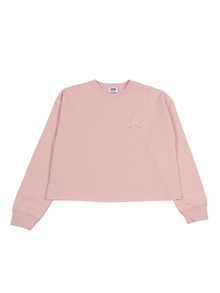 Golden Goose STAR GIRL'S CREWNECK CROP SWEATSHIRT RAW CUT HEM BLEND COTTON FLEECE WITH PATCH AND EMBROIDERY