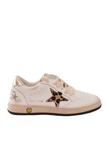 Golden Goose SNEAKERS BALL STAR LEATHER UPPER TOE TONGUE AND SPUR HORSY STAR LAMINATED HEEL WHITE/BROWN AND BLACK LEO/PLATINUM