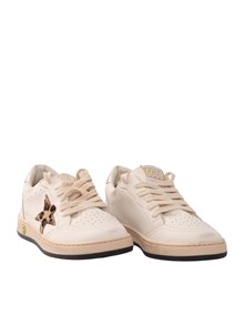 Golden Goose SNEAKERS BALL STAR LEATHER UPPER TOE TONGUE AND SPUR HORSY STAR LAMINATED HEEL WHITE/BROWN AND BLACK LEO/PLATINUM