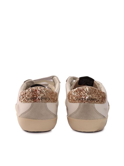 Golden Goose SNEAKERS OLD SCHOOL LEATHER UPPER LAMINATED STAR GLITTER HEEL SUEDE SPUR WHITE/SILVER/LIGHT GOLD/ICE