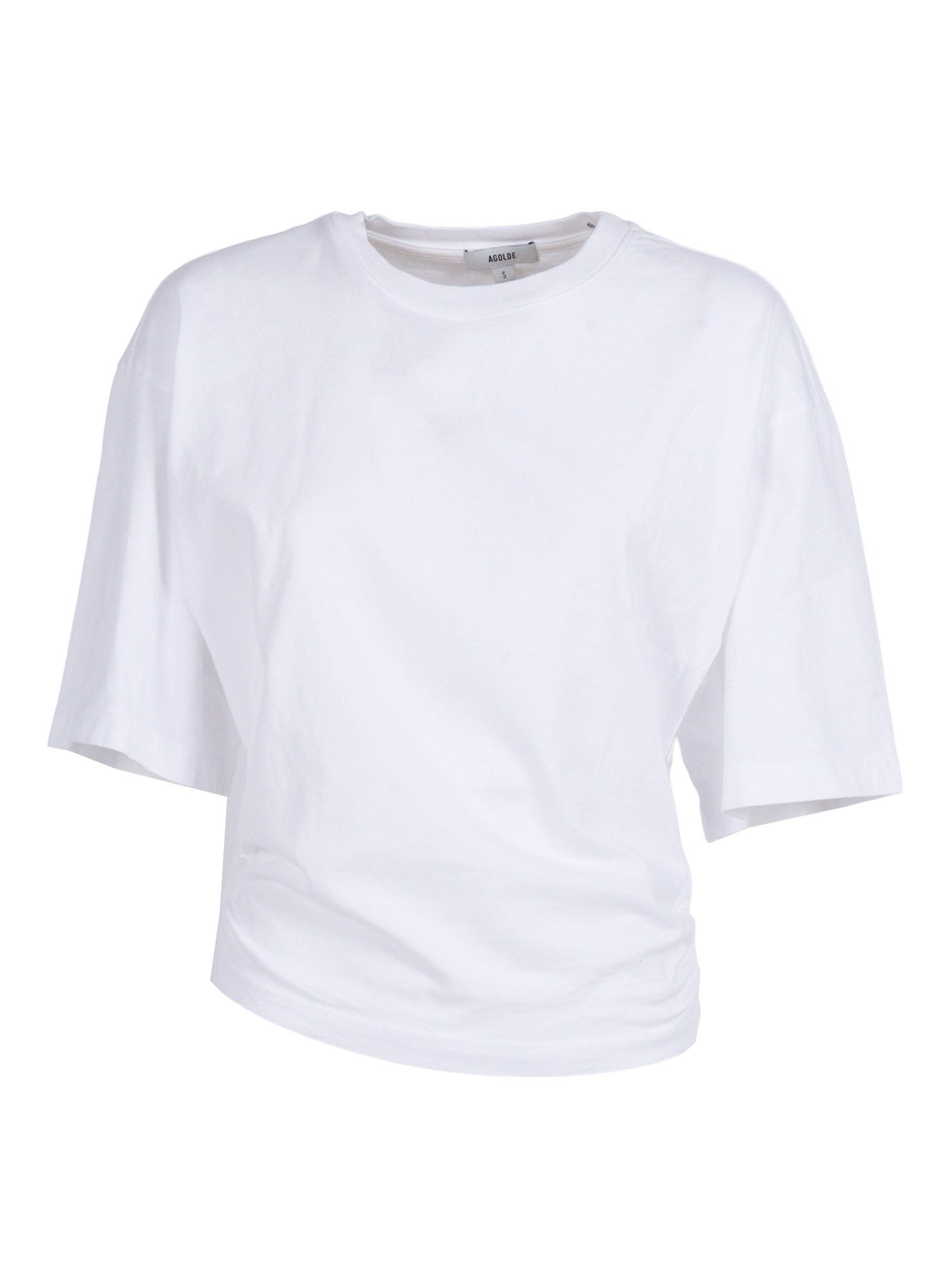 Agolde Shari Sculptural Ruched T-shirt In White