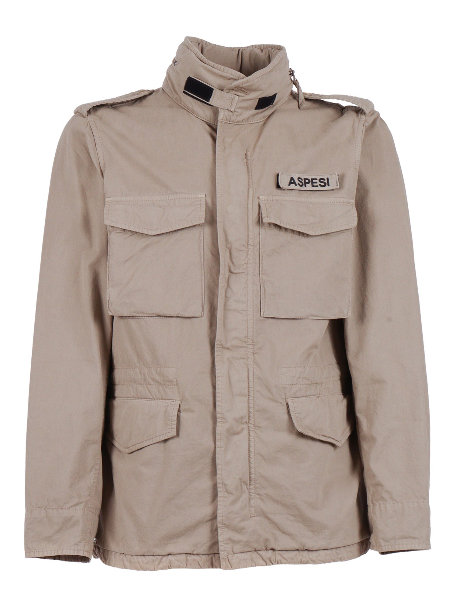 Aspesi Beige Minifield Patch-logo Cotton Jacket In Brown