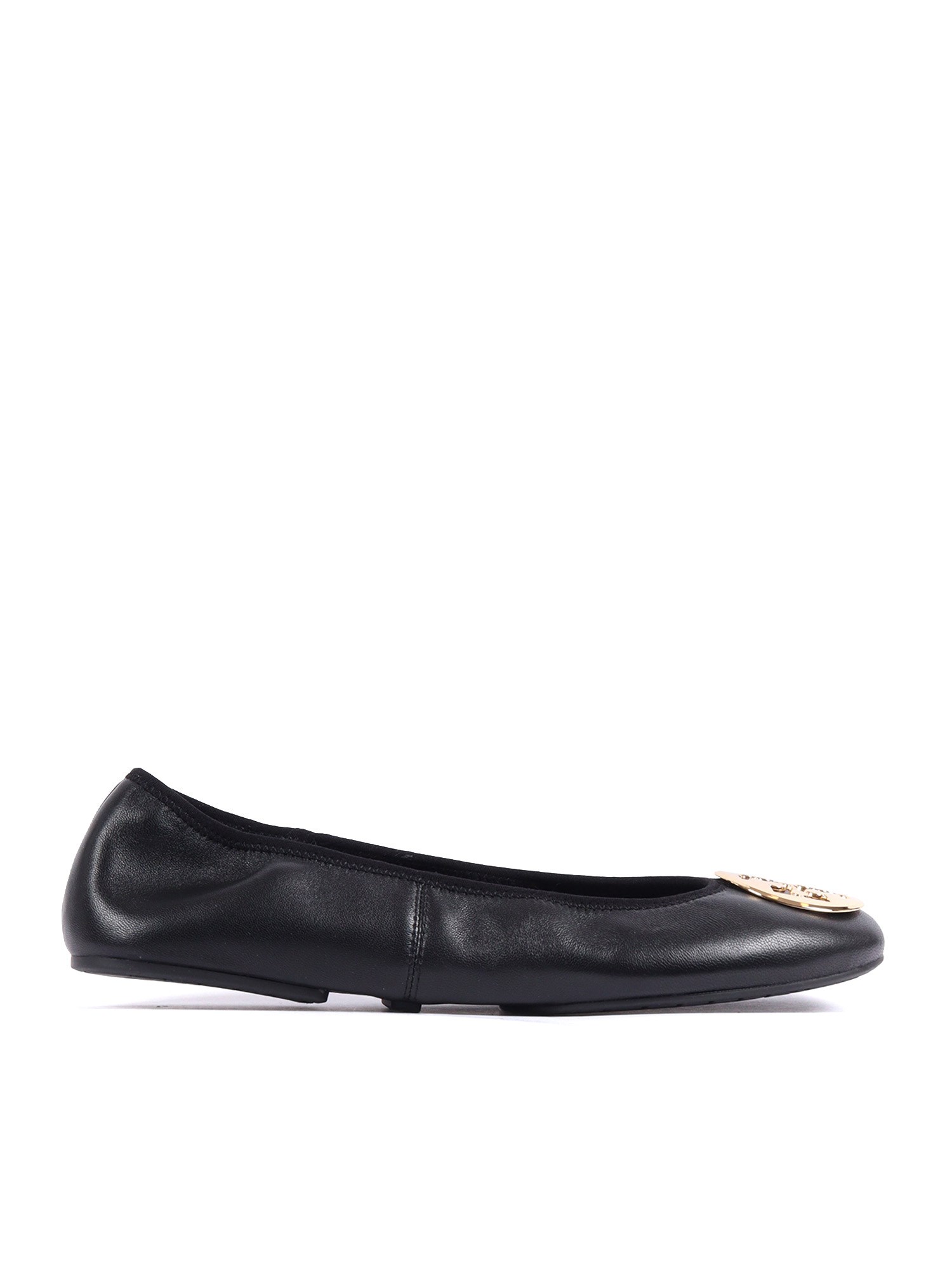 Tory Burch Leather Ballerinas With Metal Logo On The Front In Multi