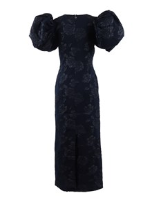 ROTATE JACQUARD MIDI PUFF DRESS SKY CAPTAIN (DARK BLUE) (Slim fit)