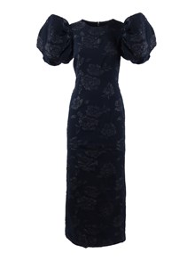 ROTATE JACQUARD MIDI PUFF DRESS SKY CAPTAIN (DARK BLUE) (Slim fit)