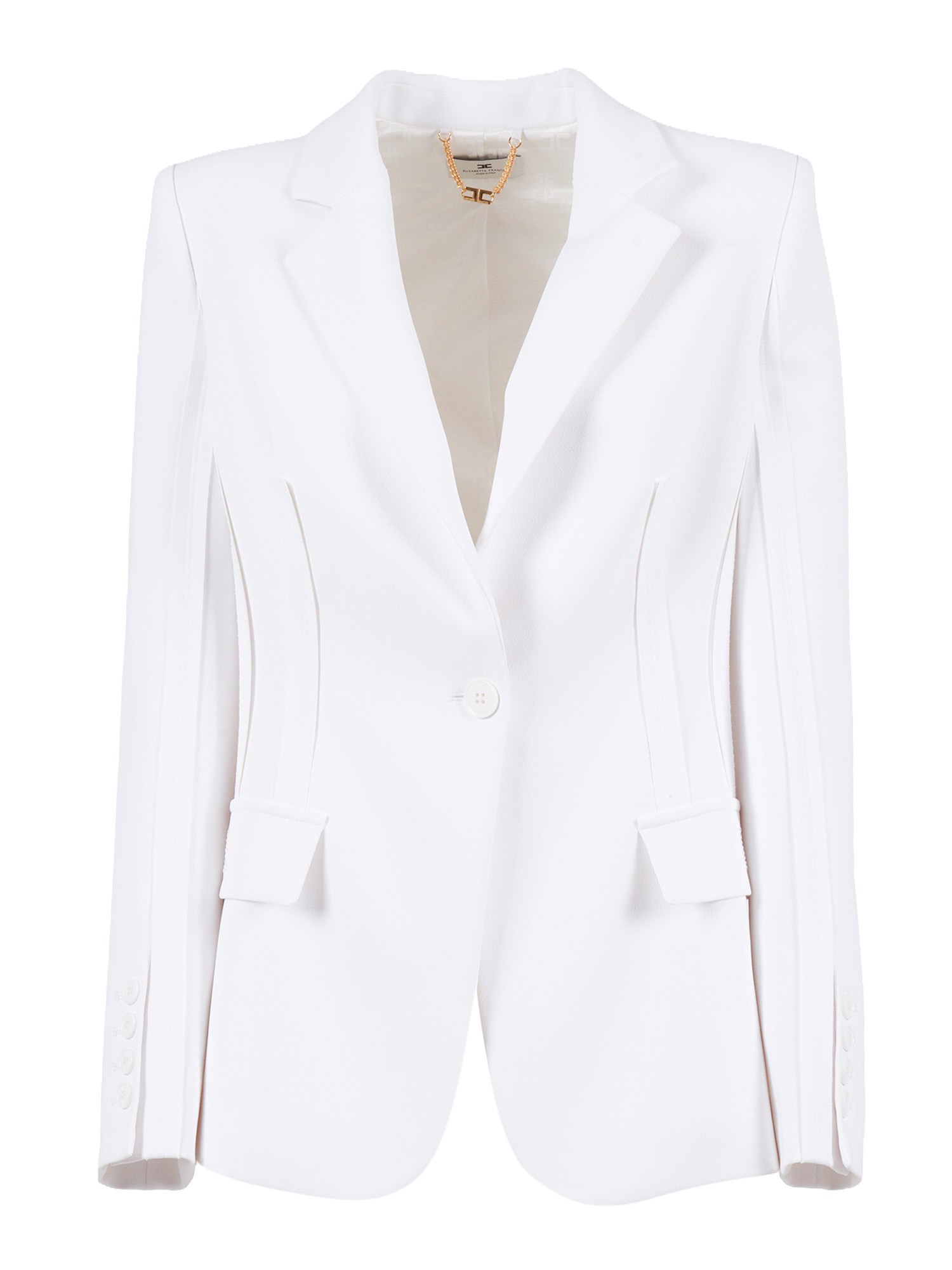 Elisabetta Franchi White Tailored Structured Shoulder Blazer In White