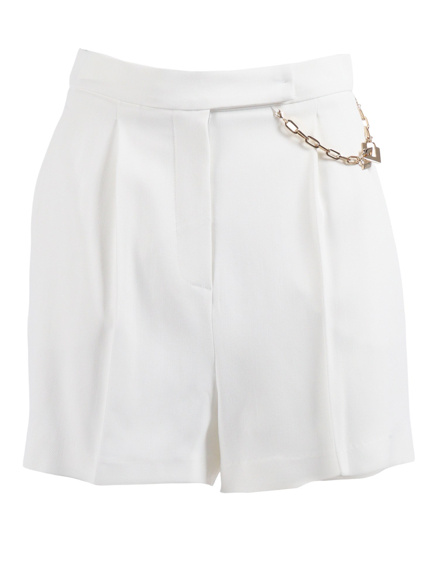 Elisabetta Franchi White Shorts With Chain Detail On The Front And Front Concealed Closure In Viscose Stretch Woman