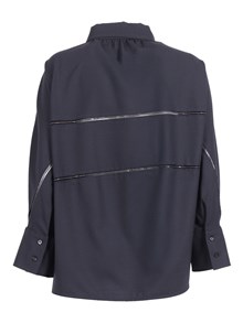 FABIANA FILIPPI CAMICIA CROPPED MANICA 3/4,DETTAGLIO FILO DIAMANTE TAGLI COLOR BLU NOTTE