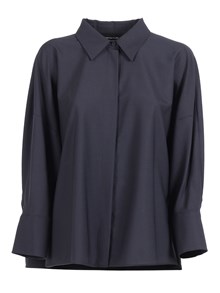 FABIANA FILIPPI CAMICIA CROPPED MANICA 3/4,DETTAGLIO FILO DIAMANTE TAGLI COLOR BLU NOTTE