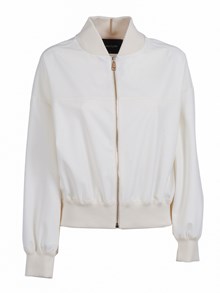 FABIANA FILIPPI BOMBER COLLO ALTO IN FRESCOLANA TECNICO, FINITURE IN MAGLIA COLOR BURRO