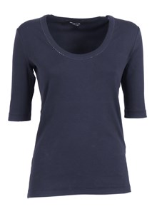FABIANA FILIPPI T-SHIRT IN JERSEY COSTINA MANICA AL GOMITO CON SCOLLO U COLOR BLU NOTTE