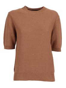 FABIANA FILIPPI MAGLIA GIROCOLLO MANICA CORTA IN PAILLETTES LINO COLOR VIMINI
