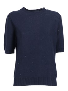 FABIANA FILIPPI MAGLIA GIROCOLLO MANICA CORTA IN PAILLETTES LINO COLOR BLU NOTTE
