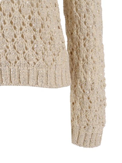 FABIANA FILIPPI SEQUIN DIAMOND STITCH CREW NECK SWEATER