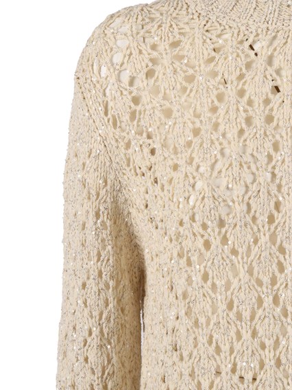 FABIANA FILIPPI SEQUIN DIAMOND STITCH CREW NECK SWEATER