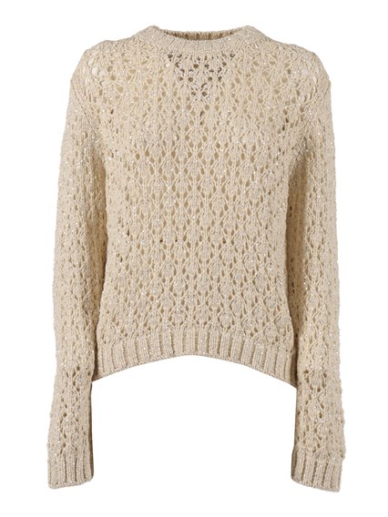 FABIANA FILIPPI SEQUIN DIAMOND STITCH CREW NECK SWEATER