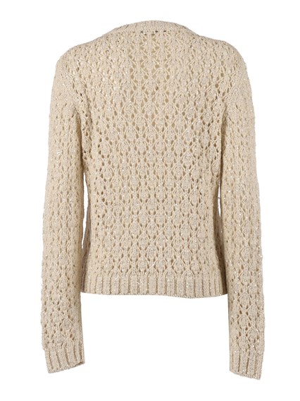 FABIANA FILIPPI SEQUIN DIAMOND STITCH CREW NECK SWEATER