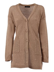 FABIANA FILIPPI CARDIGAN OVERSIZE IN FETTUCCIA COTONE PUNTO BRILLANTE COLOR ACERO