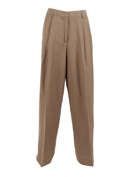FABIANA FILIPPI VISCOSE LINEN DOUBLE PLEAT WIDE TROUSERS