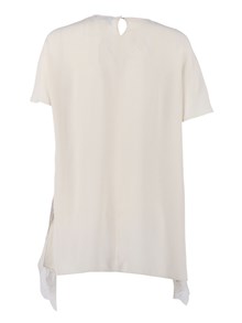 FABIANA FILIPPI TOP MANICA CORTA IN CREPE DE CHINE CON PIZZO AL FONDO COLOR BURRO