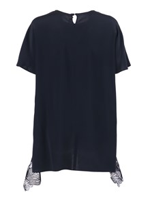 FABIANA FILIPPI CREPE DE CHINE SHORT SLEEVE TOP WITH LACE BOTTM BAND