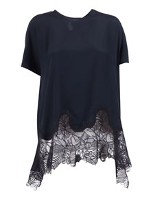 FABIANA FILIPPI CREPE DE CHINE SHORT SLEEVE TOP WITH LACE BOTTM BAND