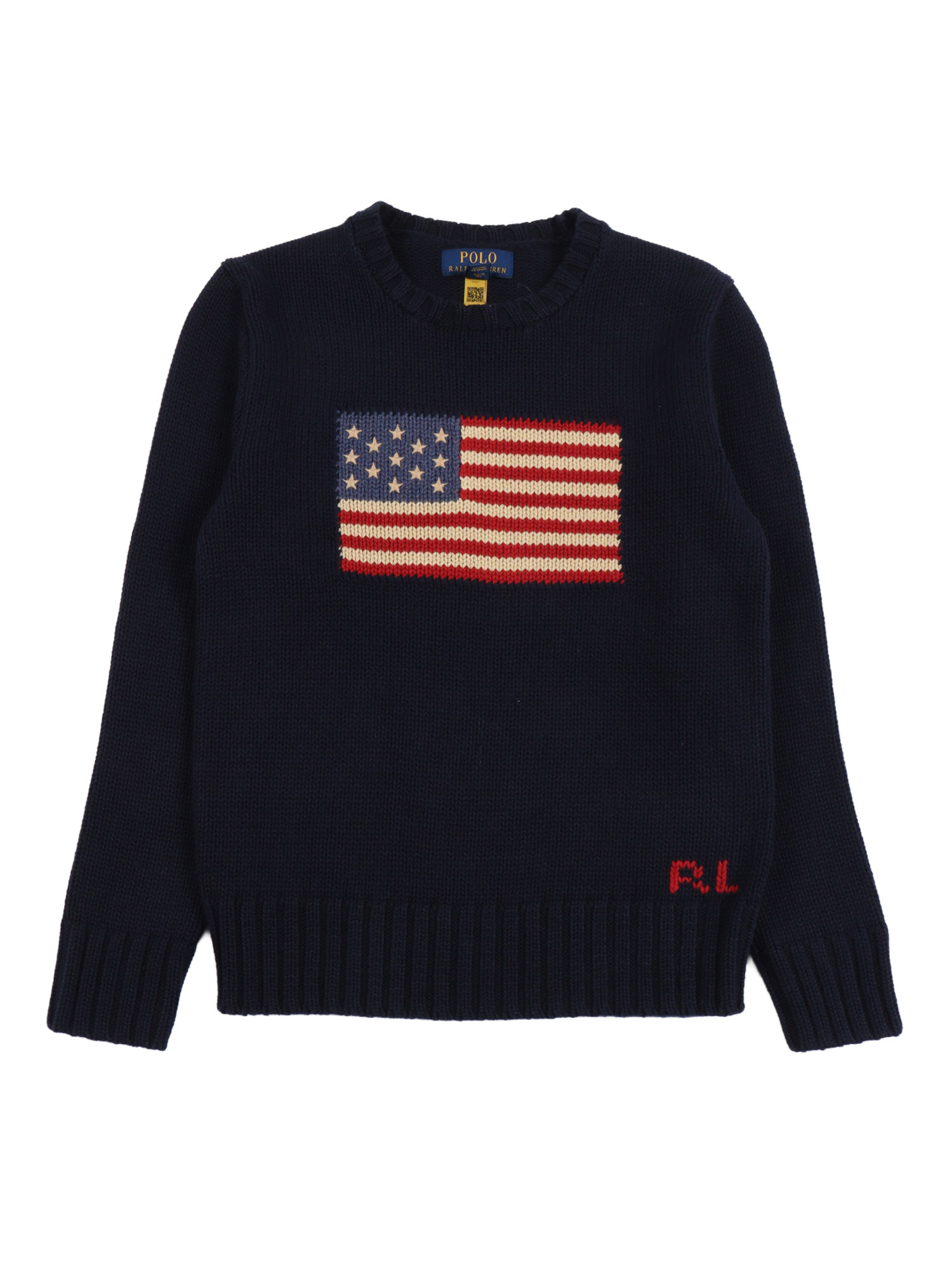 Polo Ralph Lauren Kids' American Flag Cotton Crewneck Sweater In Blue