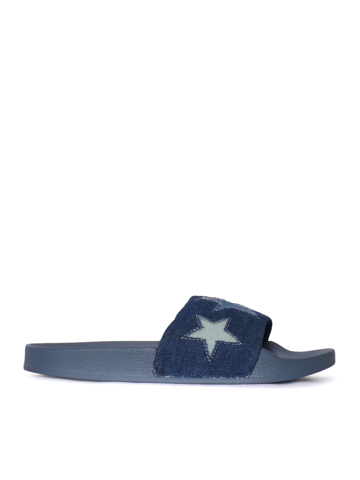 Stella Mccartney Embroidered Denim Slides In Blue