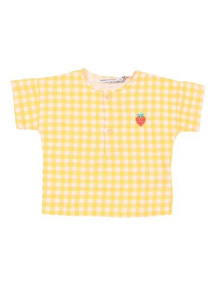 Bobo Choses Pixel Strawberry vichy woven blouse