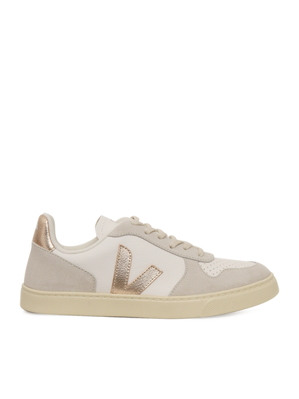 Veja SMALL V-10 L LEATH WHI_PLAT_NATURAL